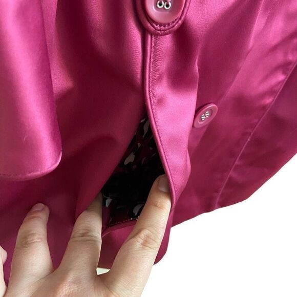 Dennis by Dennis Basso Fuchsia Pink Satin Trench Coat Jacket Barbiecore XS - Picture 3 of 6